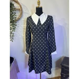 Skull Dress With Statement Collar Wednesday Adams Goth Whimsy Spooky Season